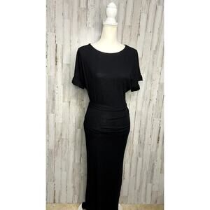 NWT ASOS Women's Black Cinched Waist Short Sleeve Midi Dress Size 0‎